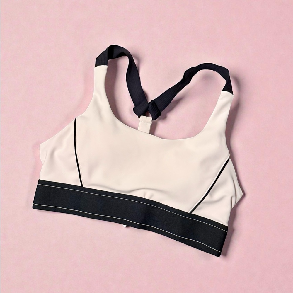 Elegant Dark Blue and Cream Sports Bra